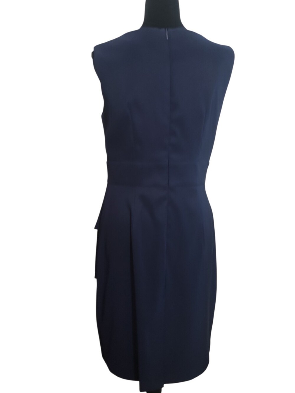 Dressbarn navy blue beaded neck sleeveless layered front sheath dress size 8 - Picture 2 of 8